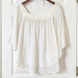 Denim & Supply Ralph Lauren Boho Sheer Woven Gauze Kimono Sleeve Blouse White L